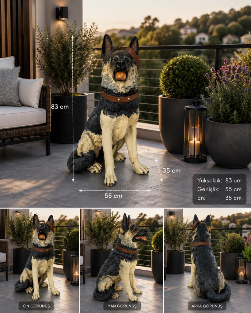 Alman Kurdu Köpek Heykeli 83 cm Büyük Boy Bahçe Dekoru Biblo 