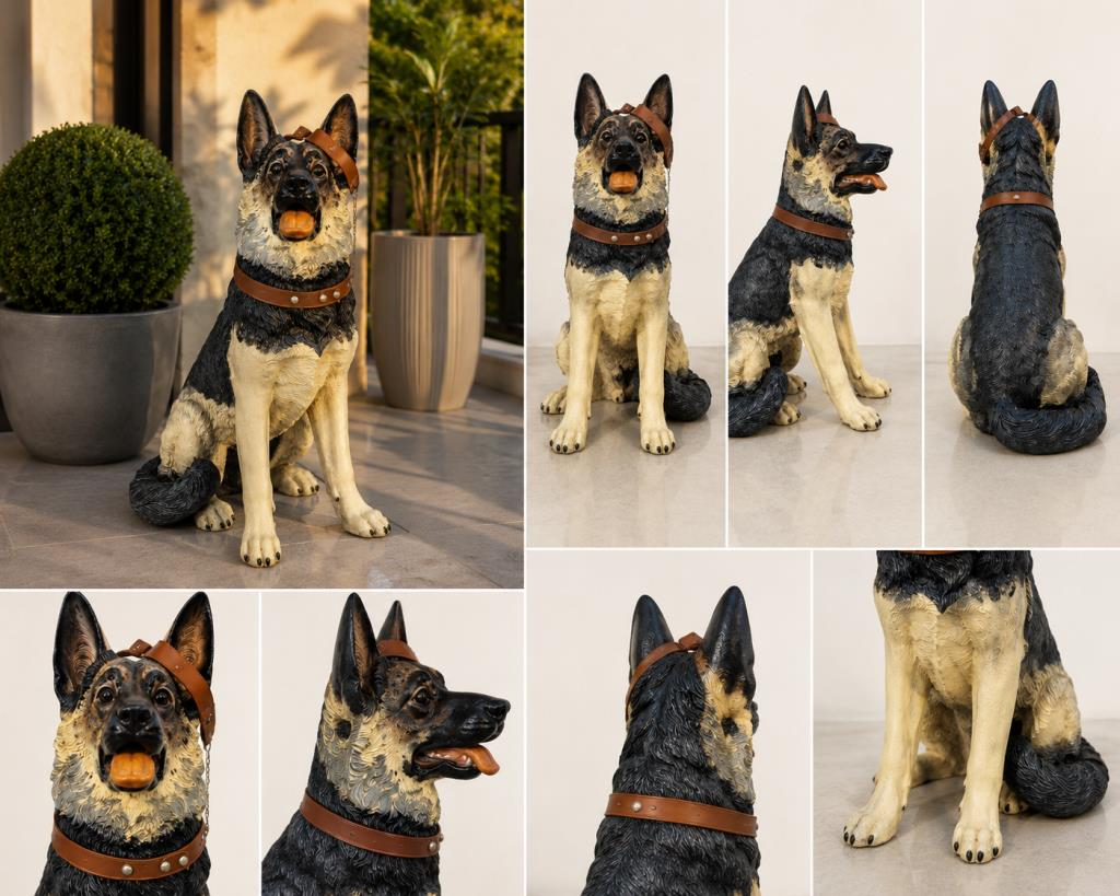 Alman Kurdu Köpek Heykeli 83 cm Büyük Boy Bahçe Dekoru Biblo 