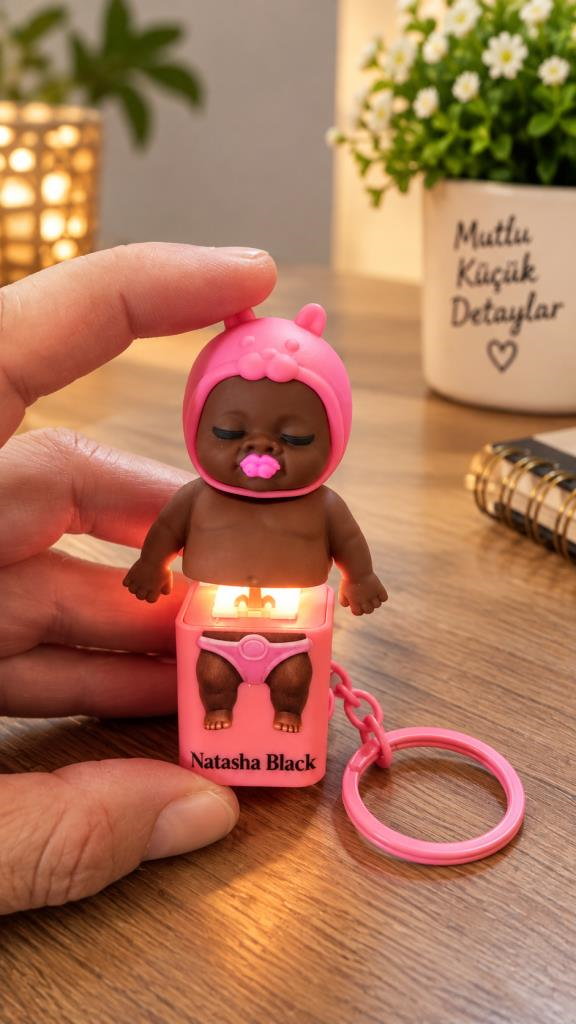 Anahtarlık Işıklı Sesli Bebek Figürlü Pembe Çanta Anahtarlığı 