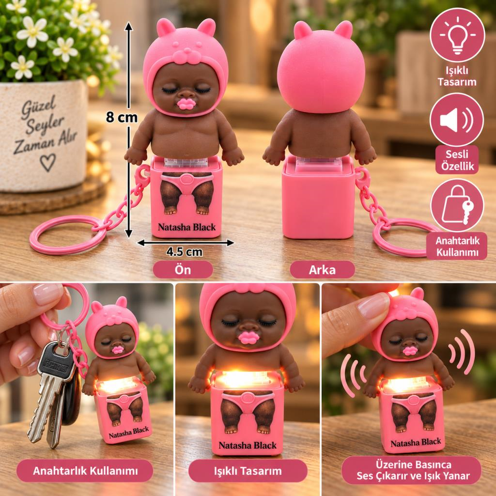 Anahtarlık Işıklı Sesli Bebek Figürlü Pembe Çanta Anahtarlığı 