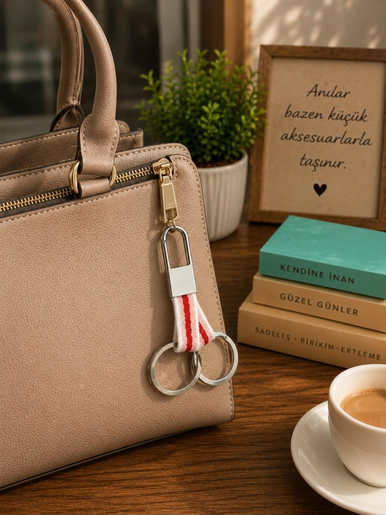 Anahtarlık Karabinalı Metal Kumaş Askılı Çanta ve Araba Anahtarı Aksesuarı 11 cm 