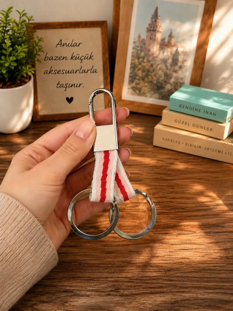 Anahtarlık Karabinalı Metal Kumaş Askılı Çanta ve Araba Anahtarı Aksesuarı 11 cm 