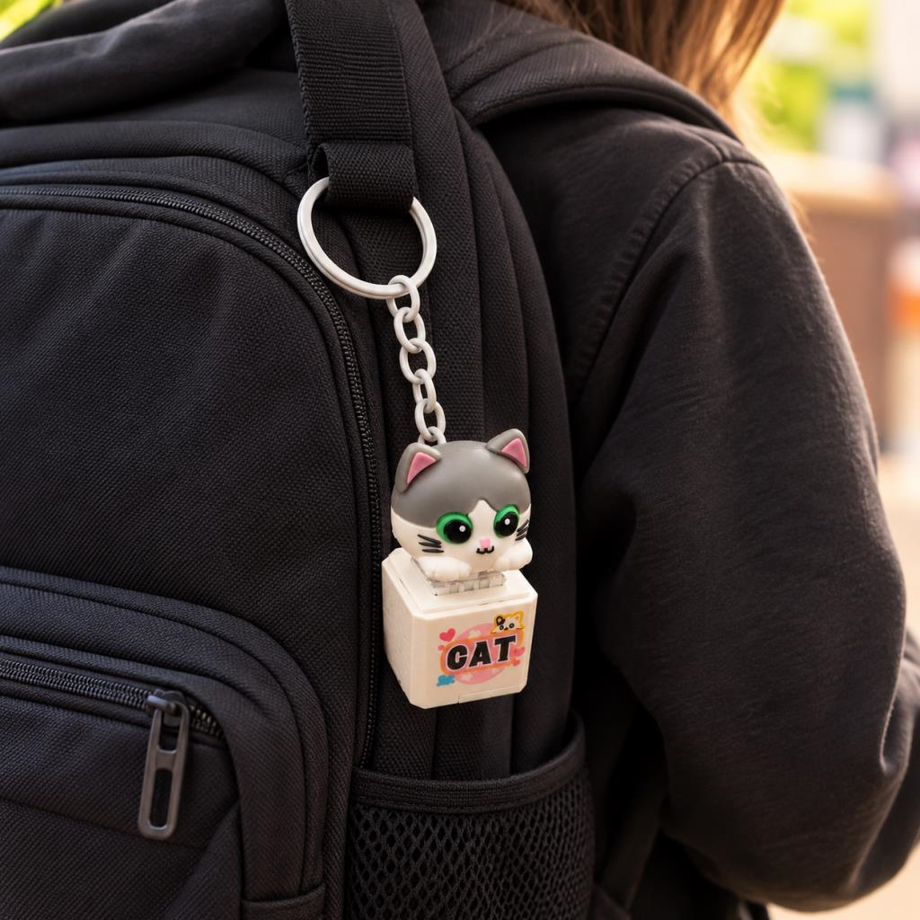 Anahtarlık Kedi Işıklı Miyavlayan Kedi Figürlü Çanta Süsü