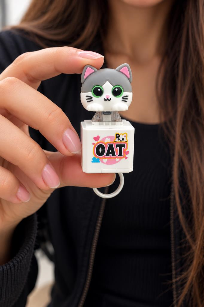 Anahtarlık Kedi Işıklı Miyavlayan Kedi Figürlü Çanta Süsü