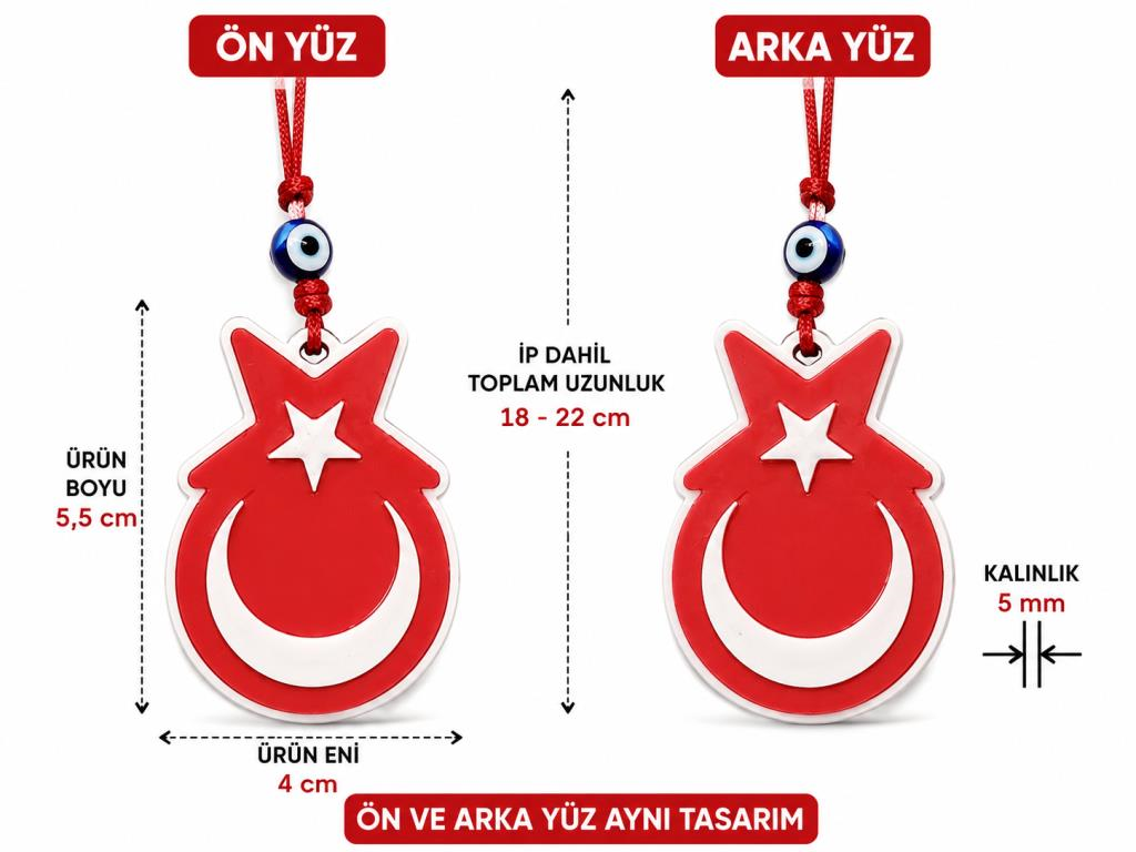 Araba Dikiz Ayna Süsü Türk Bayrağı Çift Taraflı Cam Nazar Boncuklu Kapı Süsü Ev Dekorasyonu