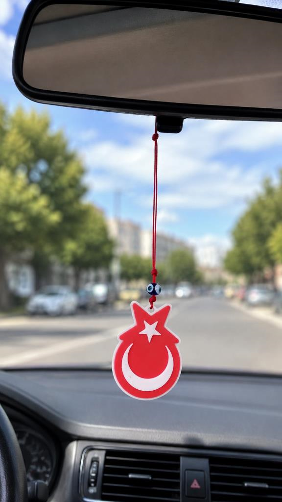 Araba Dikiz Ayna Süsü Türk Bayrağı Çift Taraflı Cam Nazar Boncuklu Kapı Süsü Ev Dekorasyonu