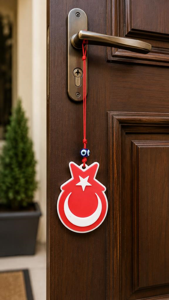 Araba Dikiz Ayna Süsü Türk Bayrağı Çift Taraflı Cam Nazar Boncuklu Kapı Süsü Ev Dekorasyonu