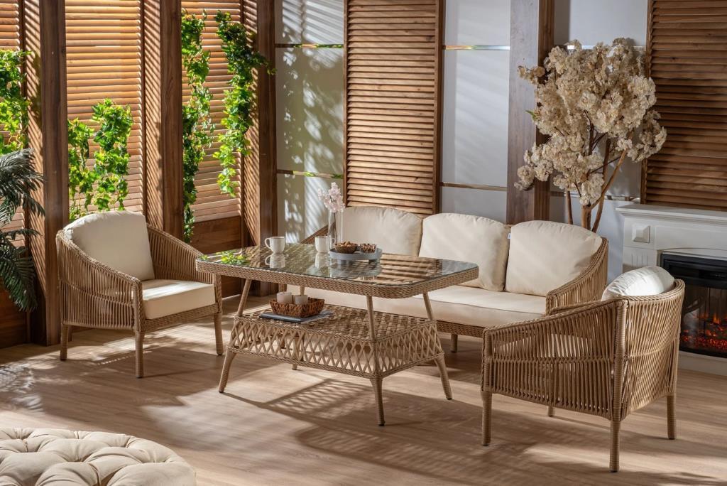 Bahçe Mobilyası 3'lü Takım Santana Rattan A Sınıfı Cappuccino