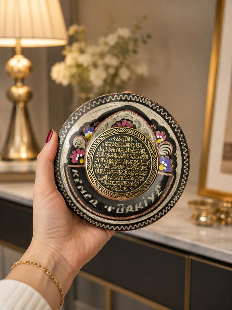 Bakır Mineli Karınca Bereket Duası Dekoratif Tabak 14 cm | Masa ve Duvar Süsü | Hediyelik Ev Dekoru