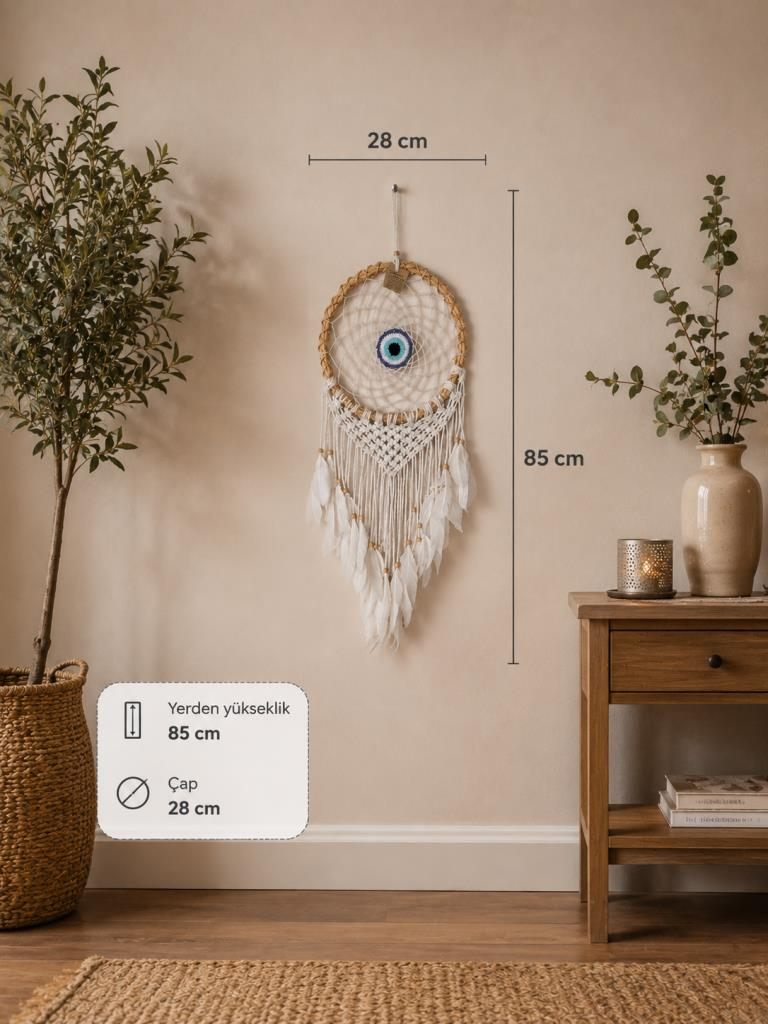 Bambu LED Işıklı Makrome Düş Kapanı Bohem Duvar Süsü 85 CM 