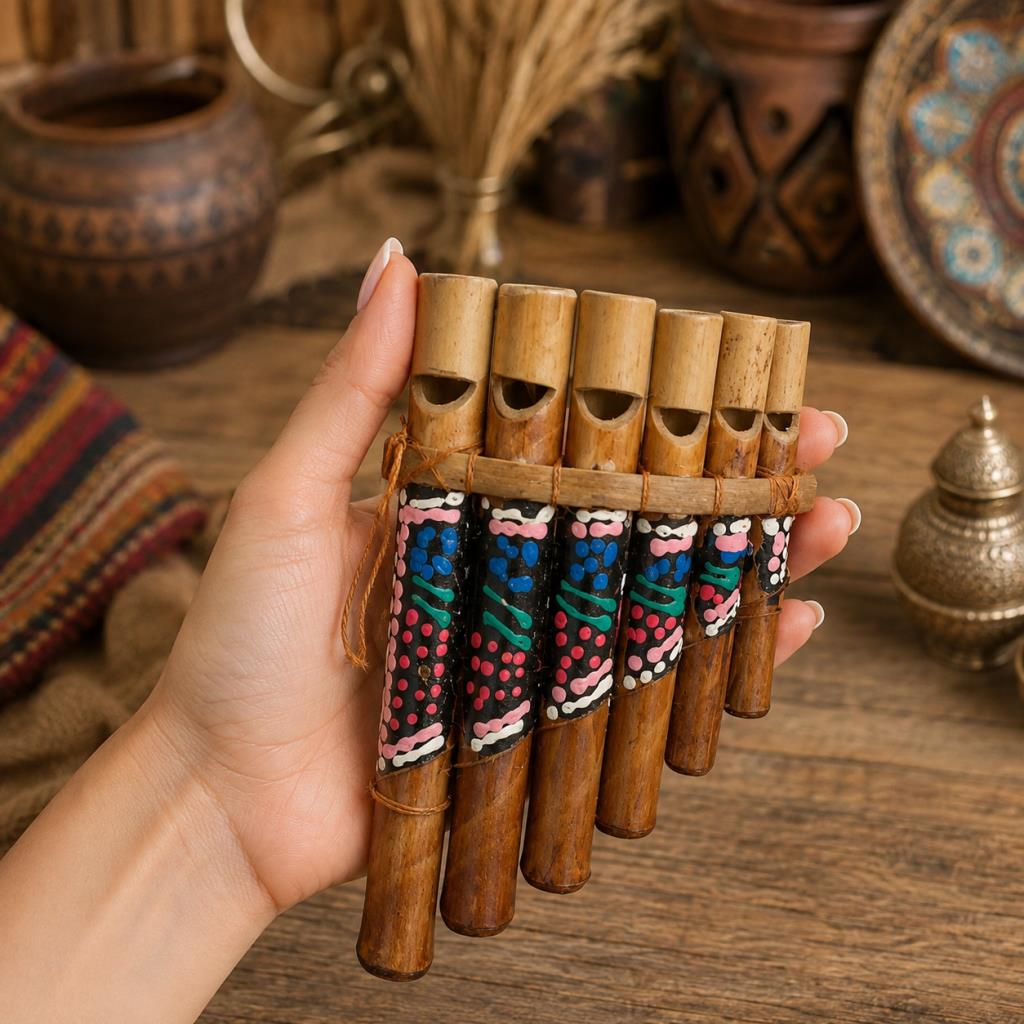Bambu Pan Flüt 6’lı 15x8 cm Otantik Dekoratif Duvar Süsü El Yapımı Müzik Aleti 