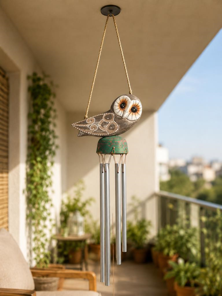 Baykuş Figürlü Rüzgar Çanı – Bohem Bahçe ve Balkon Dekoru
