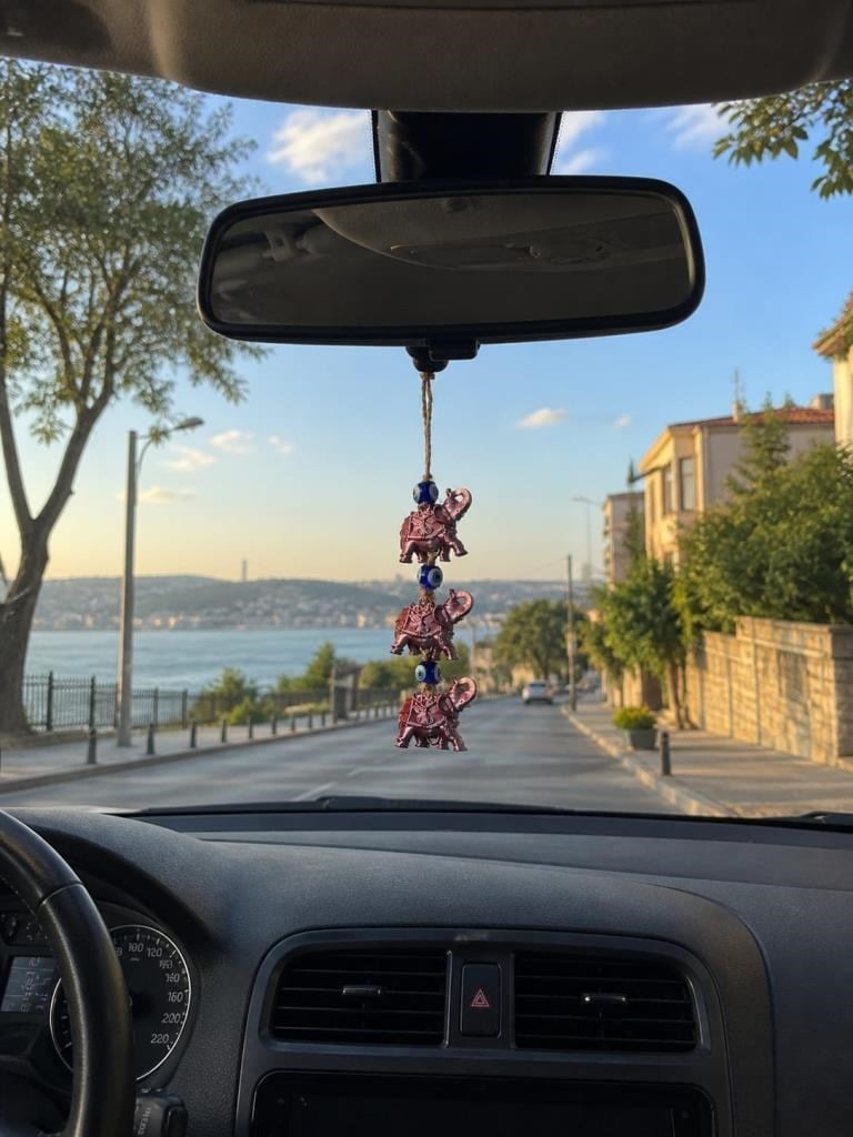 Bereket Fili Çift Renk Tasarım Pembe Sarı Renk Geçişli Nazar Boncuklu Duvar Dekoru Dikiz Ayna Süsü