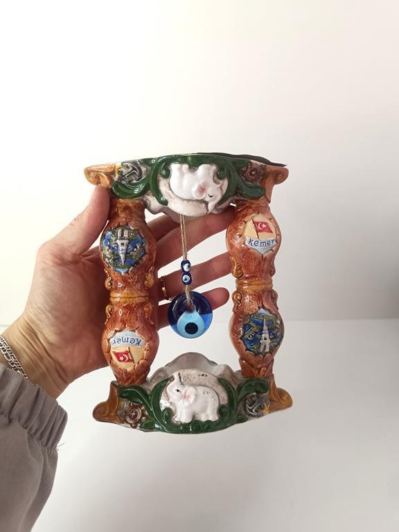 Biblo Nazar Boncuklu Kötü Göz Kovucu Fil Bayrak Masa Seramik Obje Biblo Dekor Seramik   