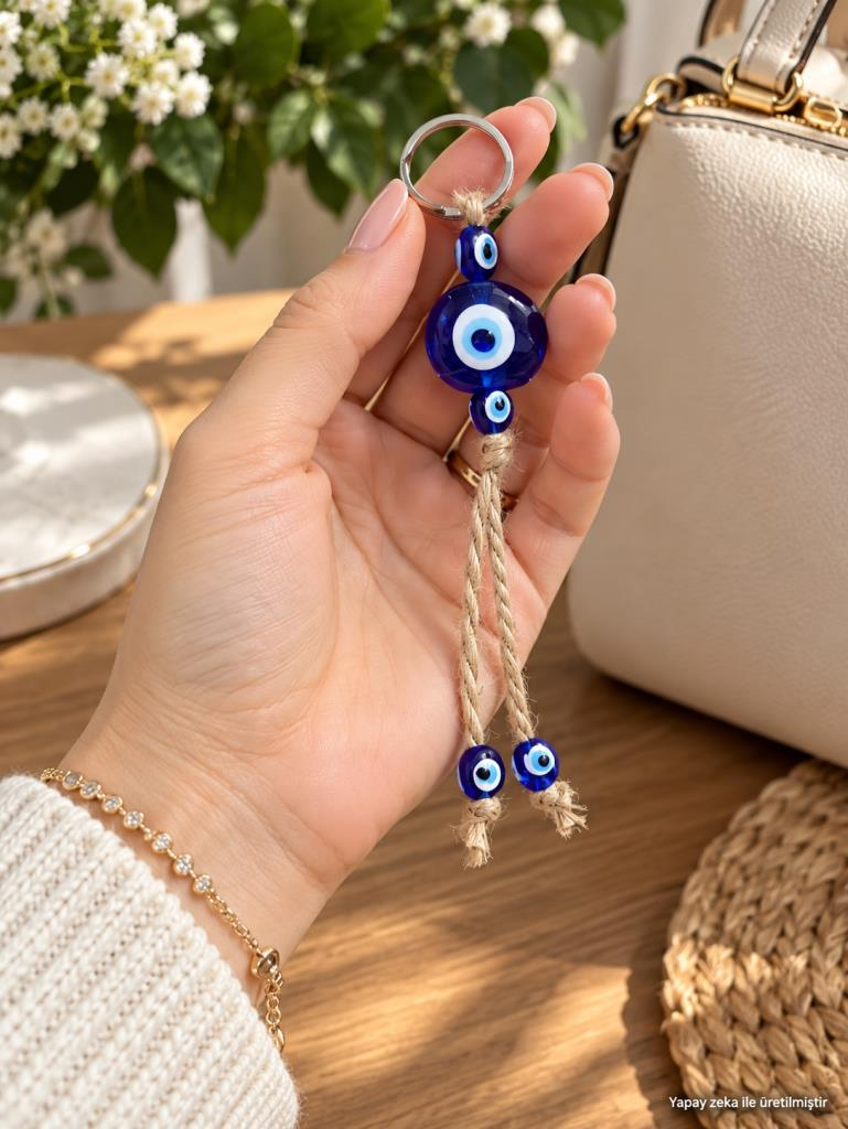 Cam Nazar Boncuklu Anahtarlık Nazar Boncuğu Dekoratif Hediyelik