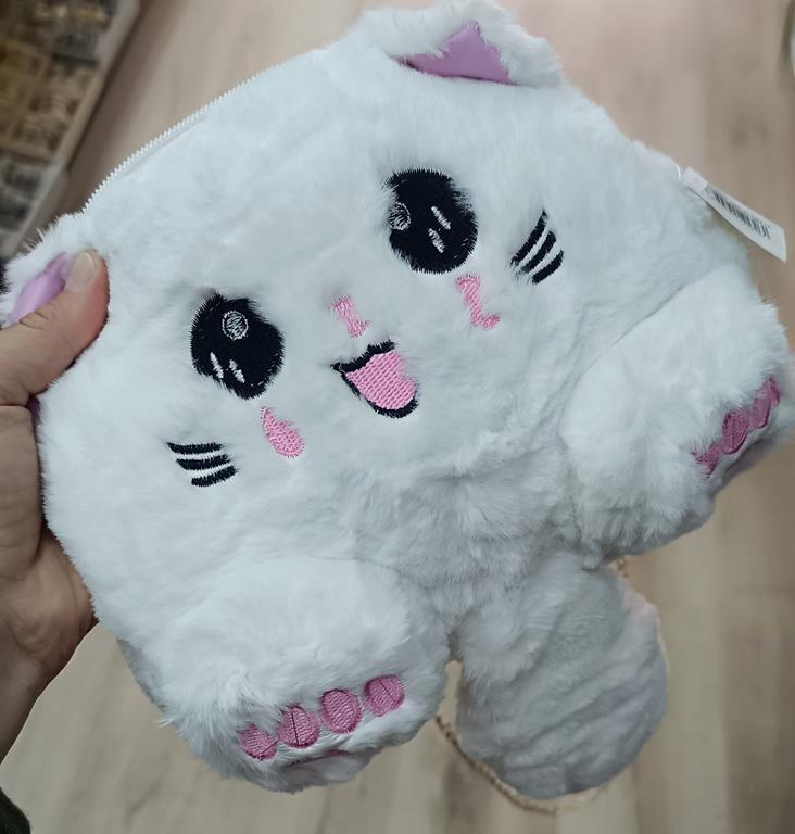 Çanta Peluş Sevimli Kedi Zincir Saplı El Omuz Çantası Beyaz