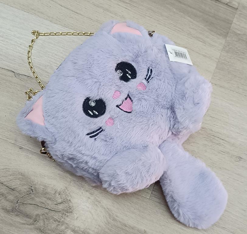 Çanta Peluş Sevimli Kedi Zincir Saplı El Omuz Çantası Lila