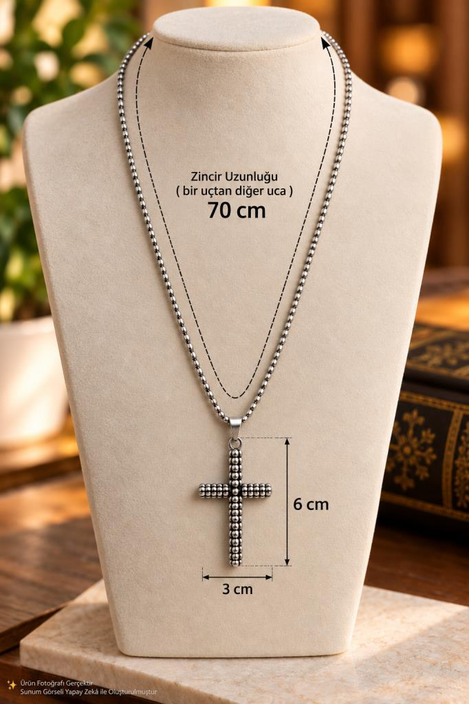 Çelik Haç Kolye Gümüş Renk Unisex 316 L Stainless Steel Cross Necklace Kutulu 