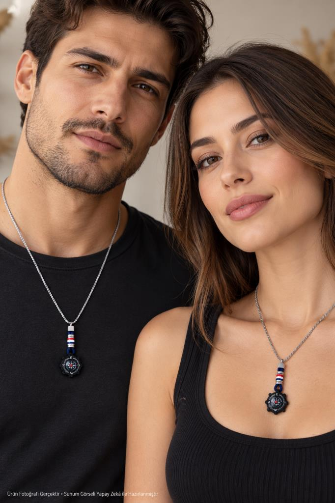 Çelik Pusula Kolye Unisex 316 L Stainless Steel Cross Necklace Kutulu 