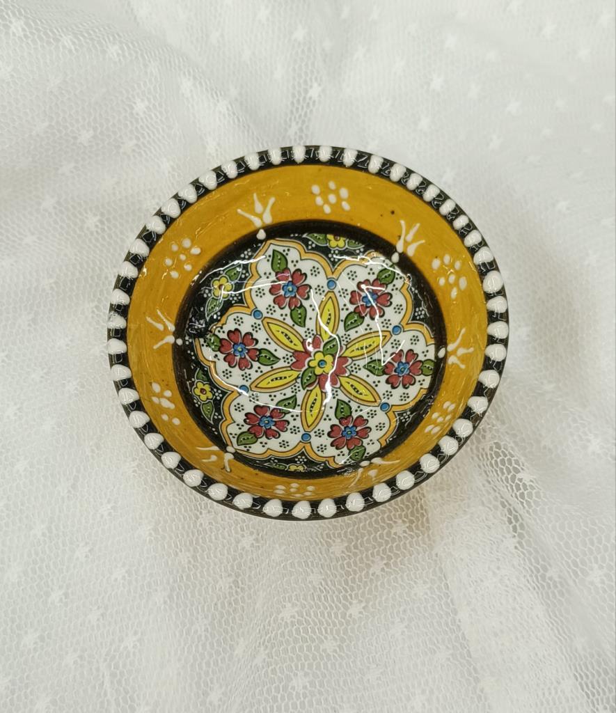 Çini Sarı 8 Cm Çerezlik Kase Sosluk Sunumluk Kahvaltılık 1 Adet  