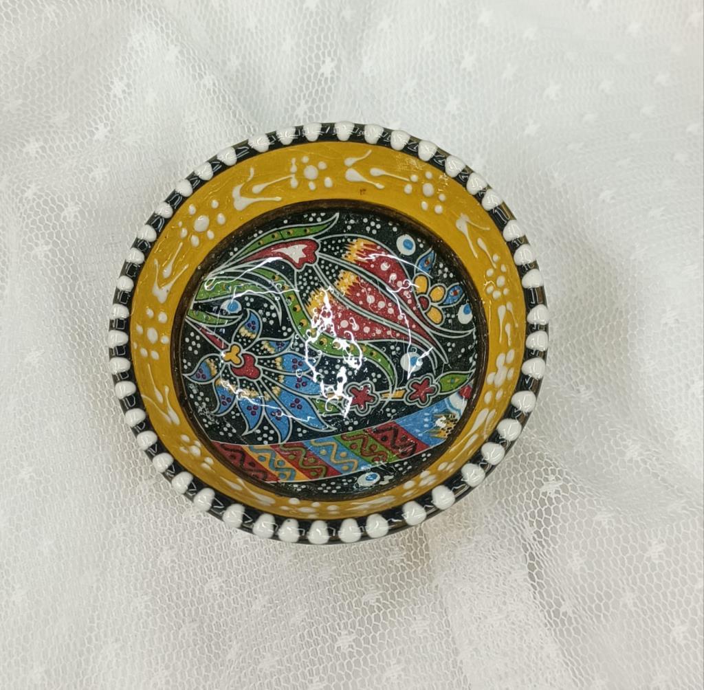 Çini Sarı 8 Cm Çerezlik Kase Sosluk Sunumluk Kahvaltılık 1 Adet  