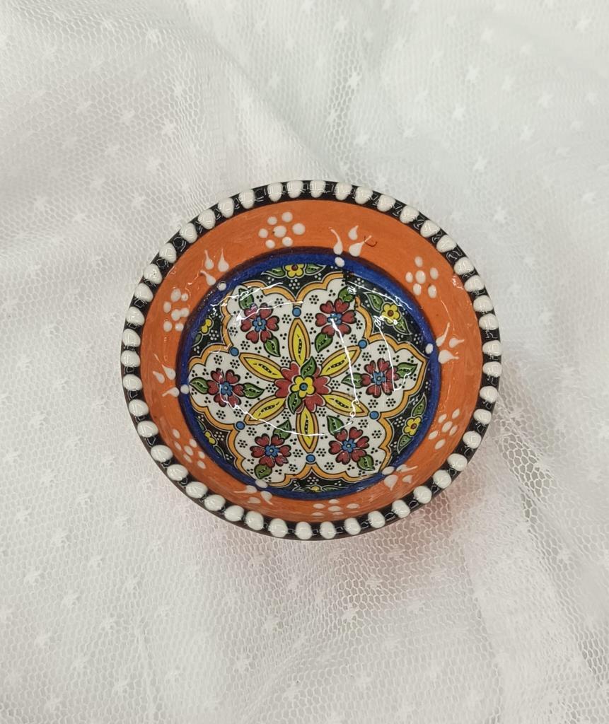 Çini Turuncu 8 Cm Çerezlik Kase Sosluk Sunumluk Kahvaltılık 1 Adet 18209