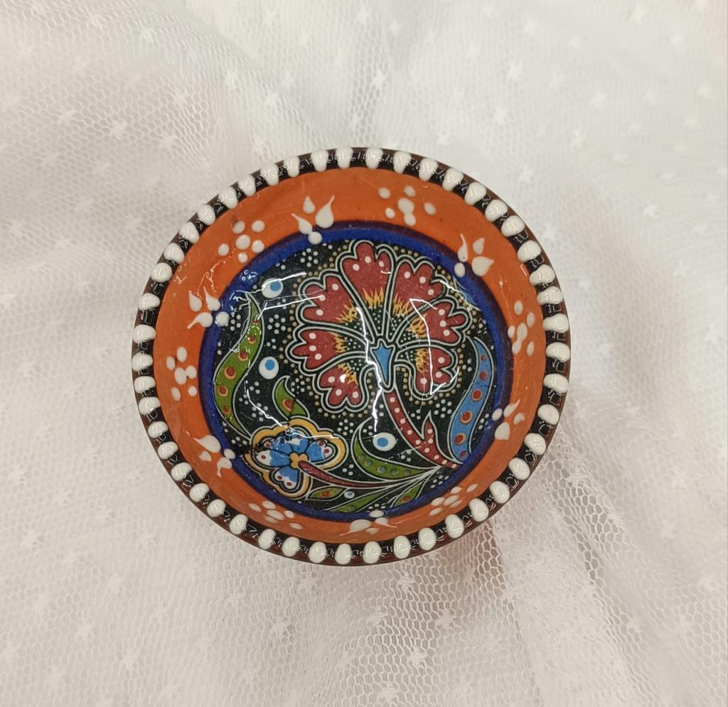 Çini Turuncu 8 Cm Çerezlik Kase Sosluk Sunumluk Kahvaltılık 1 Adet 18209
