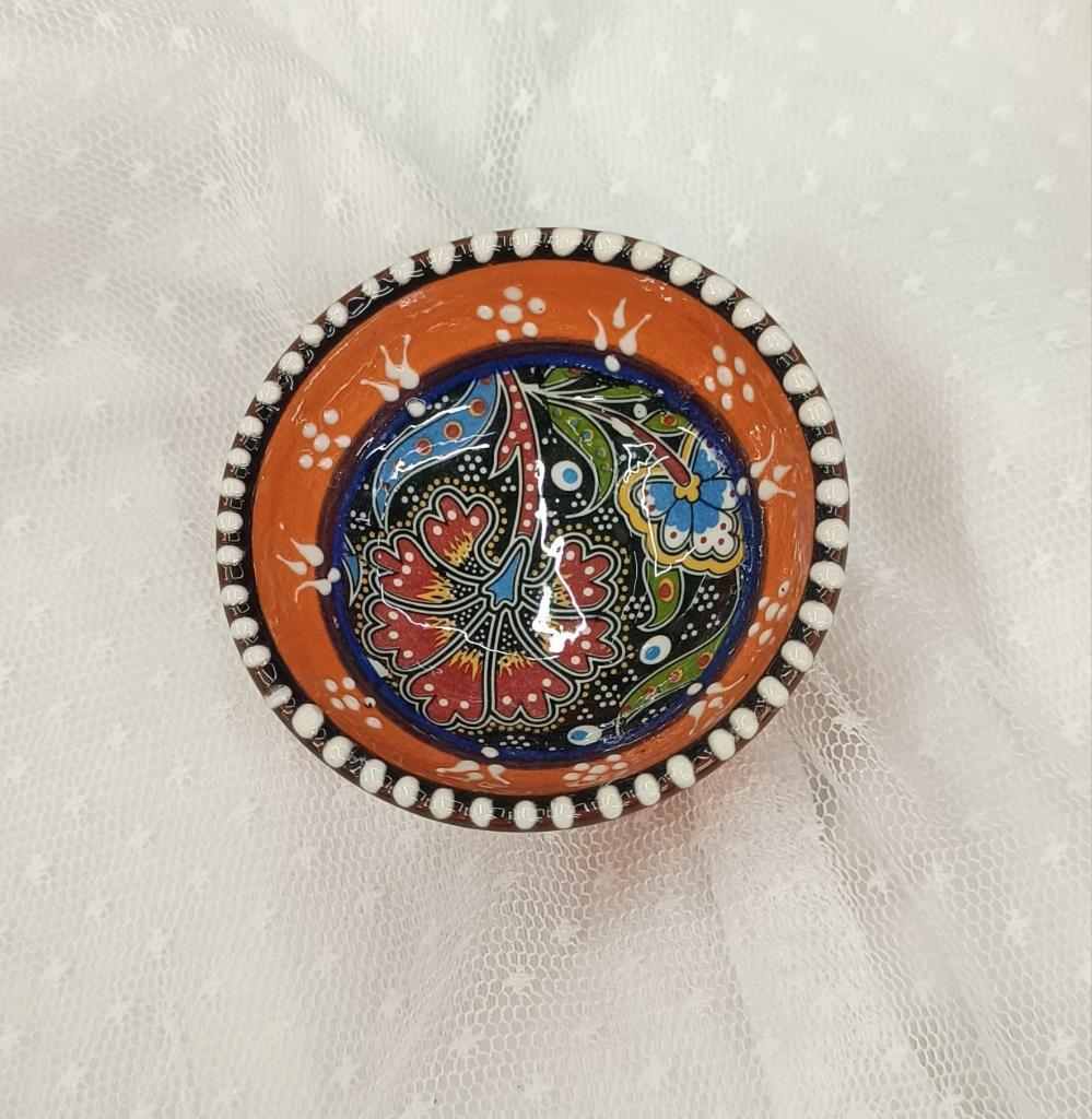 Çini Turuncu 8 Cm Çerezlik Kase Sosluk Sunumluk Kahvaltılık 1 Adet 18209