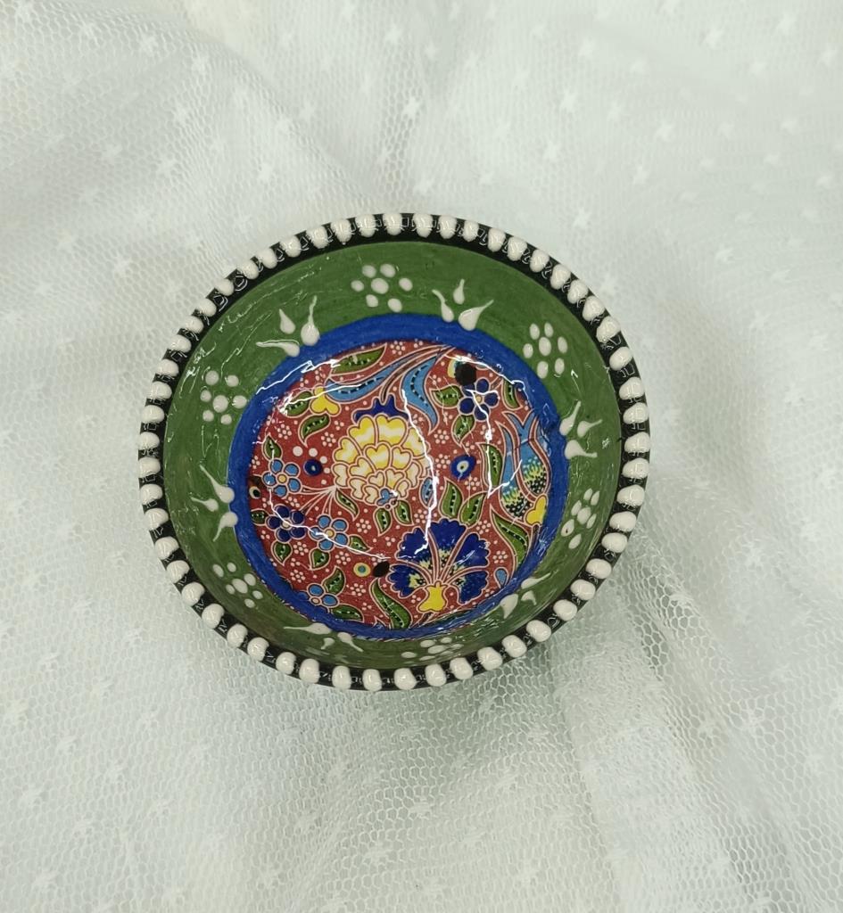 Çini Yeşil 8 Cm Çerezlik Kase Sosluk Sunumluk Kahvaltılık 1 Adet 18209