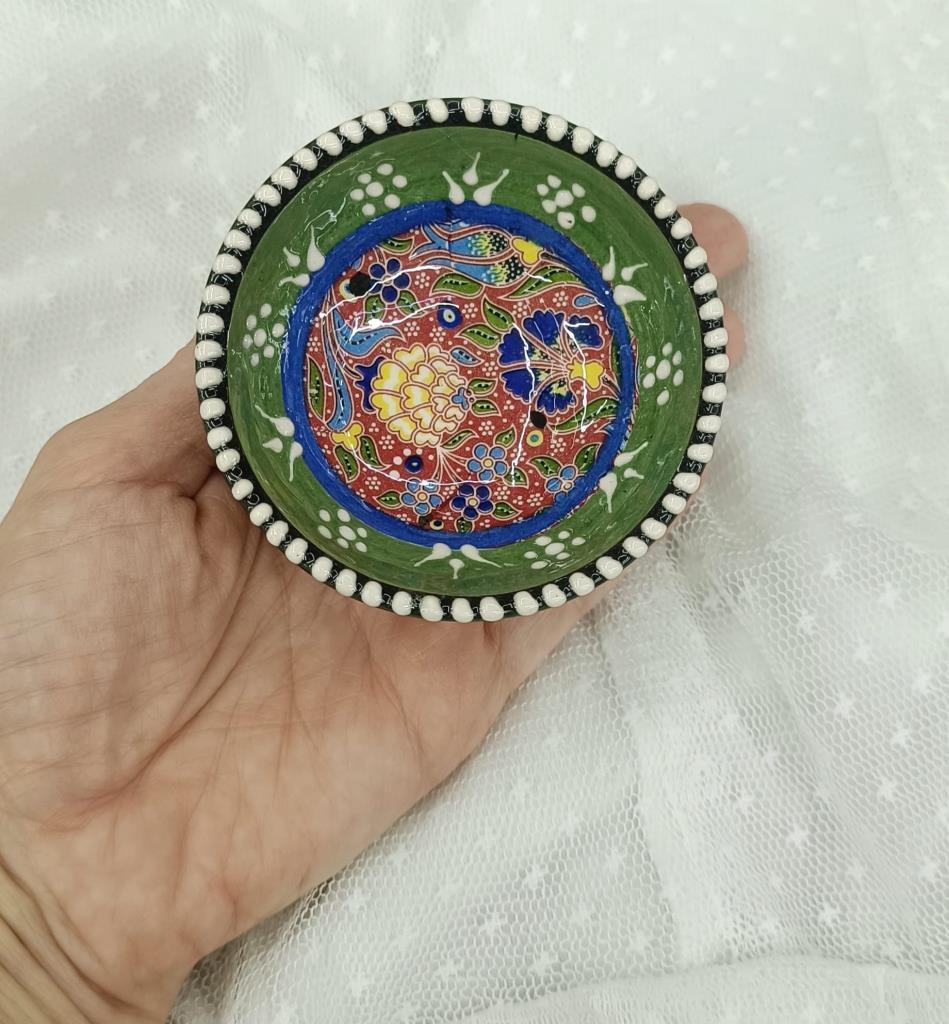 Çini Yeşil 8 Cm Çerezlik Kase Sosluk Sunumluk Kahvaltılık 1 Adet 18209
