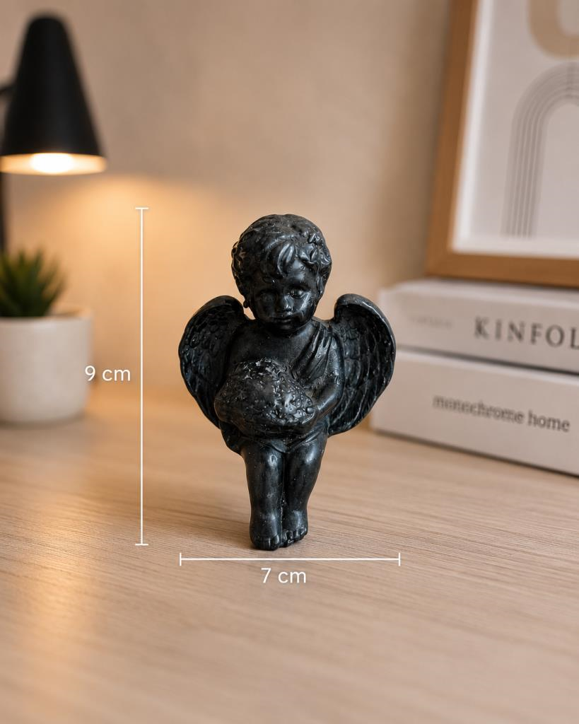 Dekoratif Angel Biblo – Küçük Boy Siyah Melek Heykeli – Masaüstü Obje