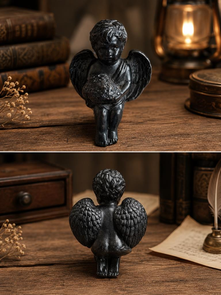 Dekoratif Angel Biblo – Küçük Boy Siyah Melek Heykeli – Masaüstü Obje