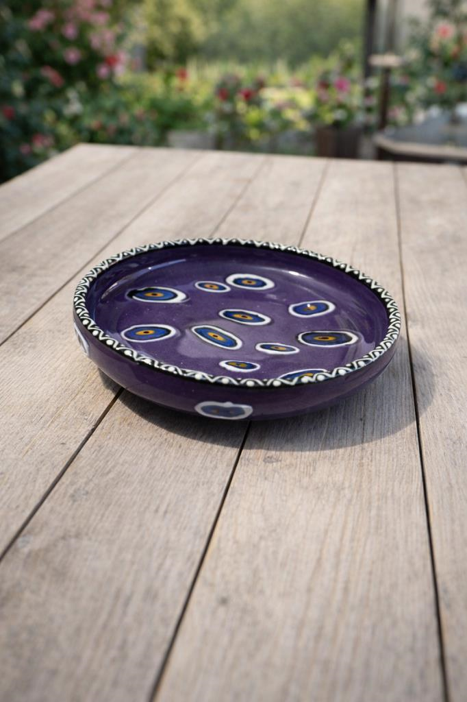Dekoratif Çini Tabak 16 cm – Nazar Boncuklu Seramik Sunum Tabağı | Meyve, Kuruyemiş, Salata ve Mumluk Dekor Tabağı