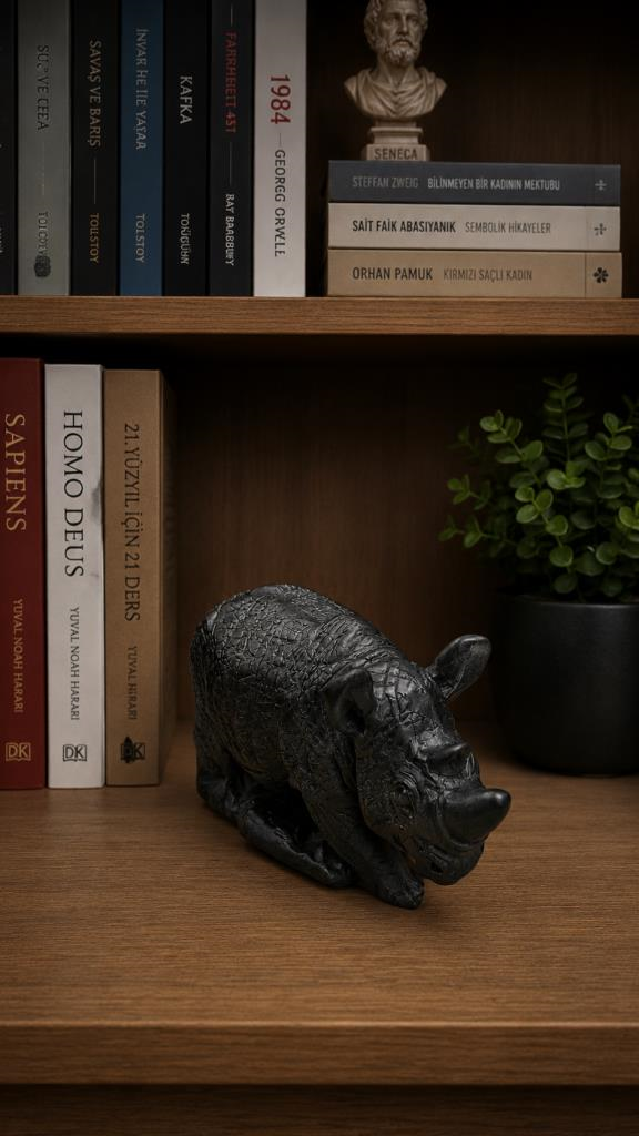 Dekoratif Gergedan Biblo Modern Masa Üstü Obje Kitaplık Vitrin Ev Ofis Salon Dekoru