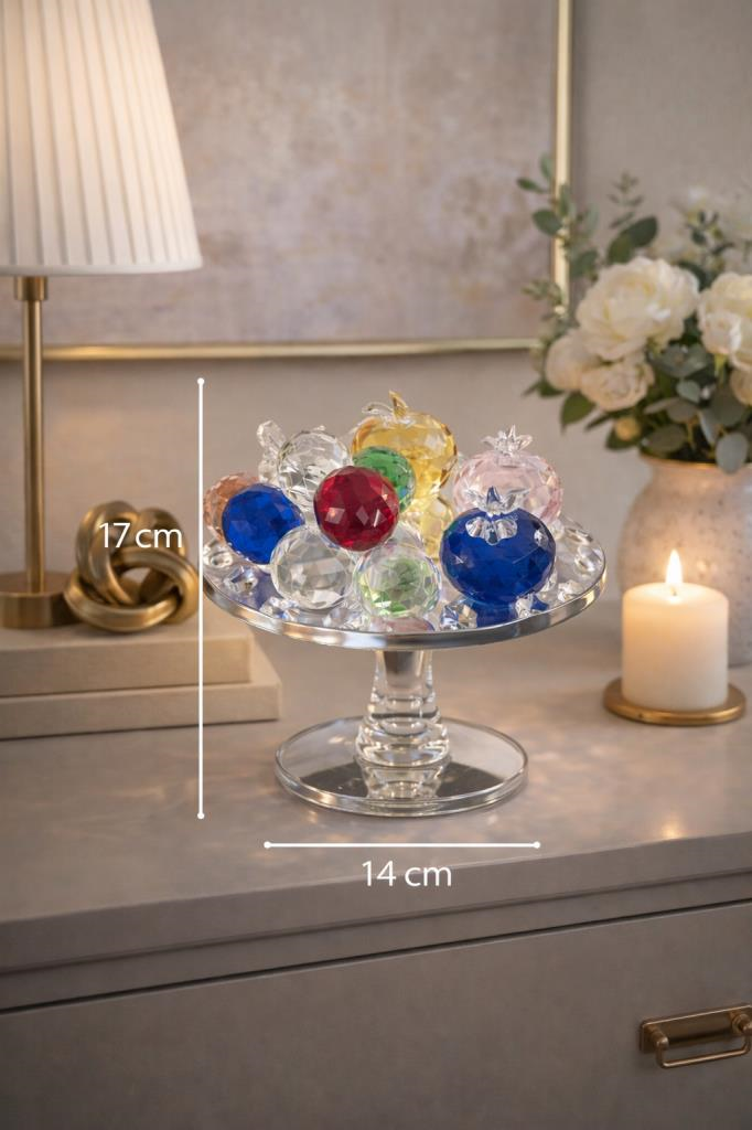 Dekoratif Kristal Sunum Tabağı – Konsol, Vitrin ve Masa Üzeri İçin Şık Cam Görünümlü Obje (17 cm)