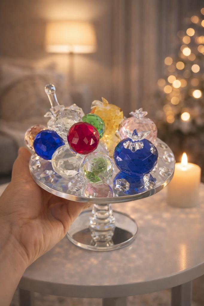 Dekoratif Kristal Sunum Tabağı – Konsol, Vitrin ve Masa Üzeri İçin Şık Cam Görünümlü Obje (17 cm)