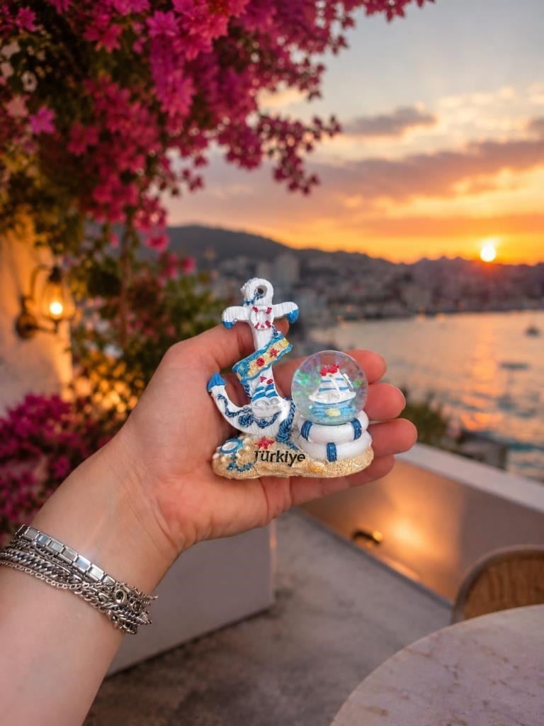 Deniz Temalı Çapa Kar Küresi Dekoratif Biblo Küçük Ebat Masaüstü Hediyelik