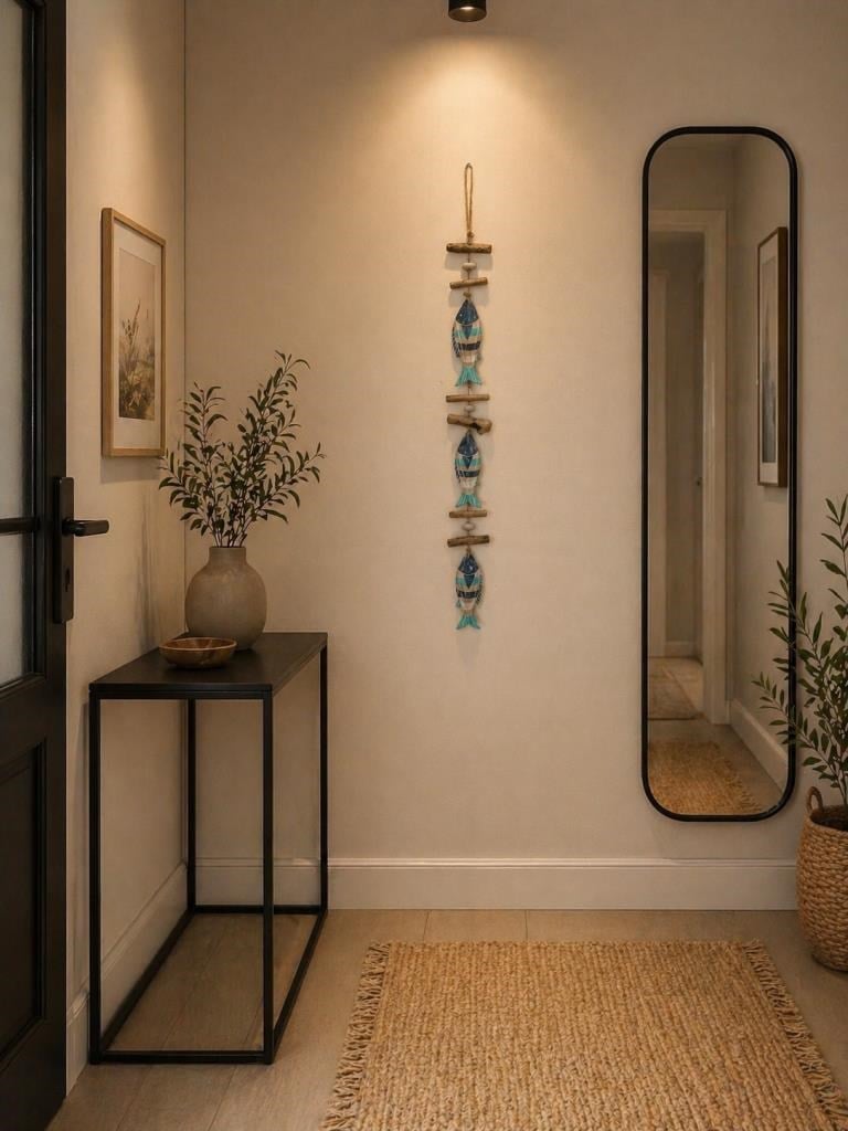 Doğal Ahşap Balık Duvar Dekoru 3’lü – Marin & Bohem Stil (103 cm