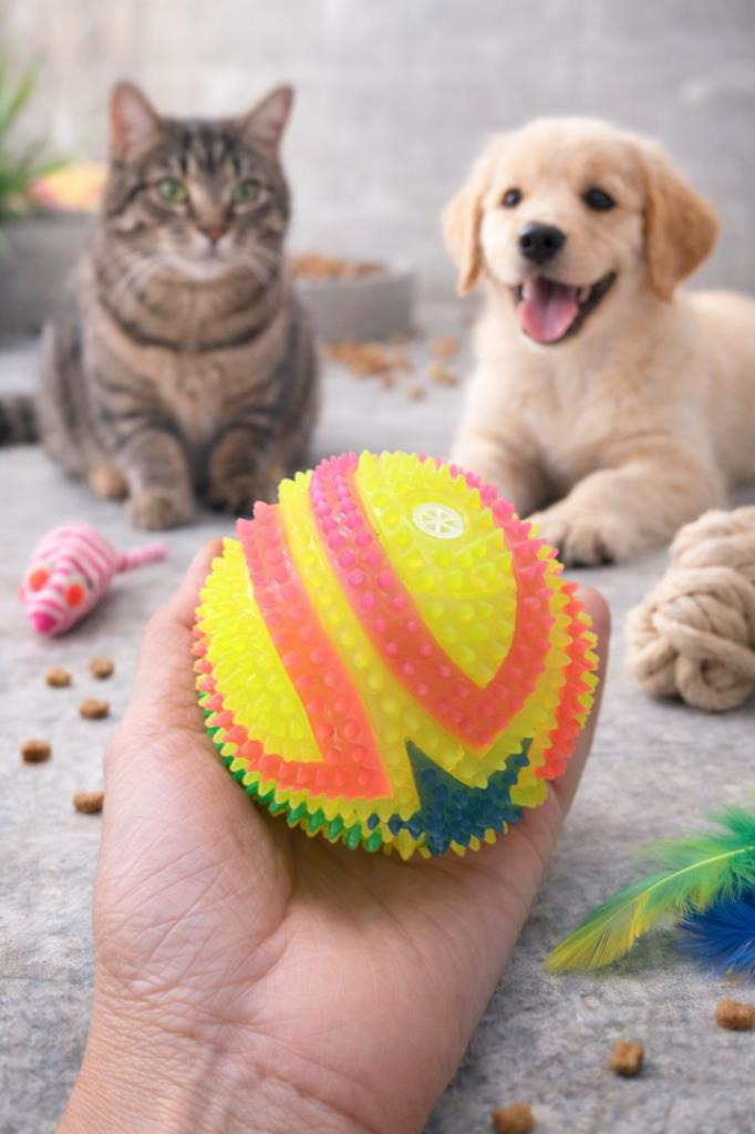 Düdüklü Kedi Köpek Oyuncak Topu 7 cm – Sesli Zilli Plastik Diş Kaşıma Topu – Dayanıklı Renkli Evcil Hayvan Oyuncağı