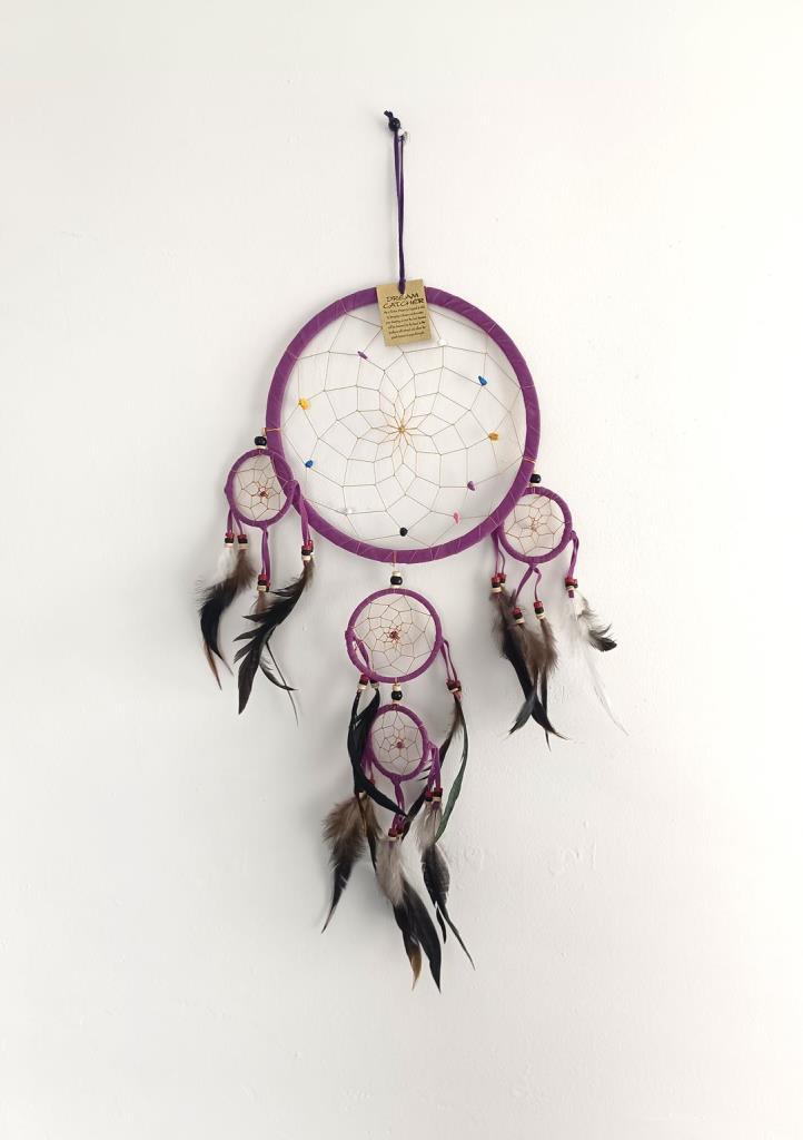 Düş Kapanı Doğal Taş Dreamcatcher Kuş Tüyü Renkli Boncuk Kötü Rüya Kovucu Rüya Kapanı Duvar Süsü Mor 