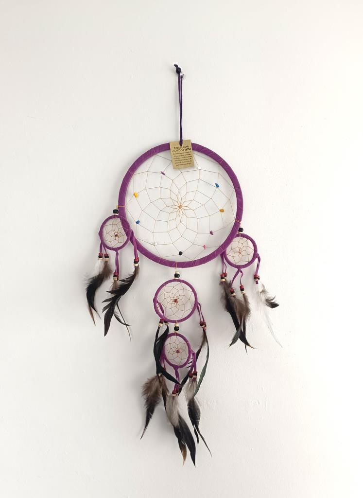 Düş Kapanı Doğal Taş Dreamcatcher Kuş Tüyü Renkli Boncuk Kötü Rüya Kovucu Rüya Kapanı Duvar Süsü Mor 