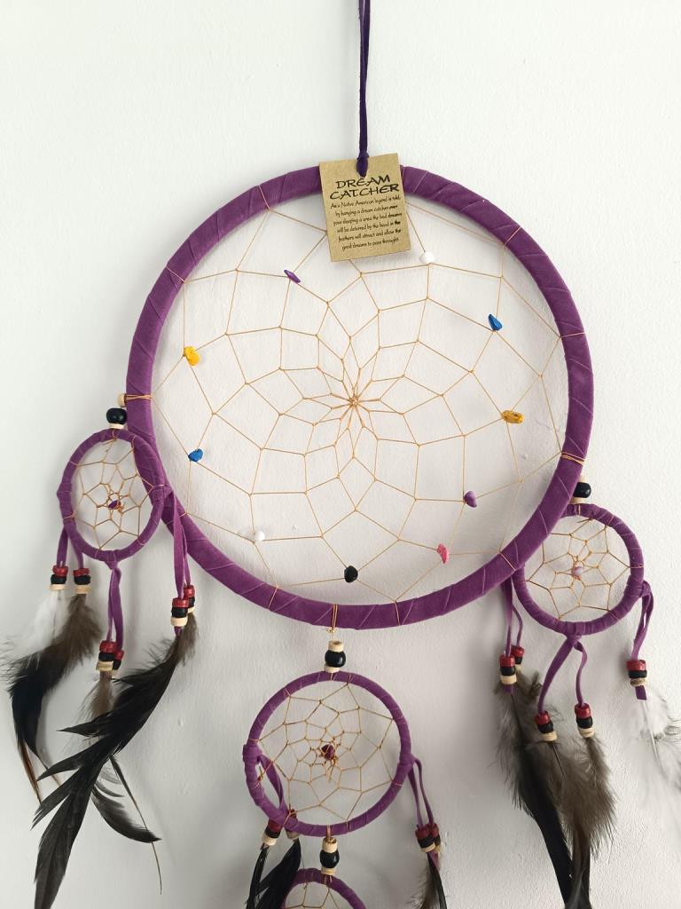 Düş Kapanı Doğal Taş Dreamcatcher Kuş Tüyü Renkli Boncuk Kötü Rüya Kovucu Rüya Kapanı Duvar Süsü Mor 