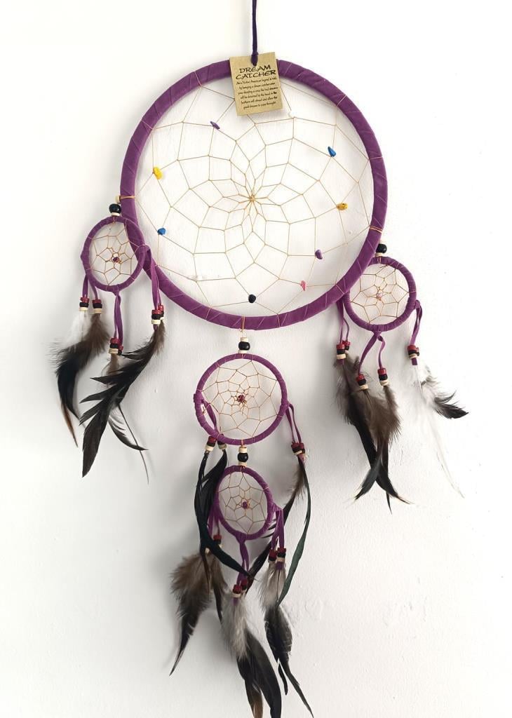 Düş Kapanı Doğal Taş Dreamcatcher Kuş Tüyü Renkli Boncuk Kötü Rüya Kovucu Rüya Kapanı Duvar Süsü Mor 