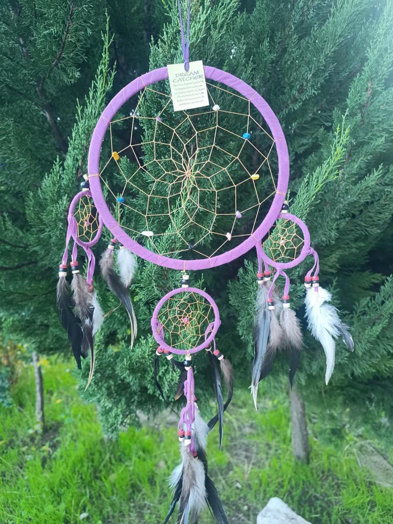 Düş Kapanı Doğal Taş Dreamcatcher Kuş Tüyü Renkli Boncuk Kötü Rüya Kovucu Rüya Kapanı Duvar Süsü Mor 