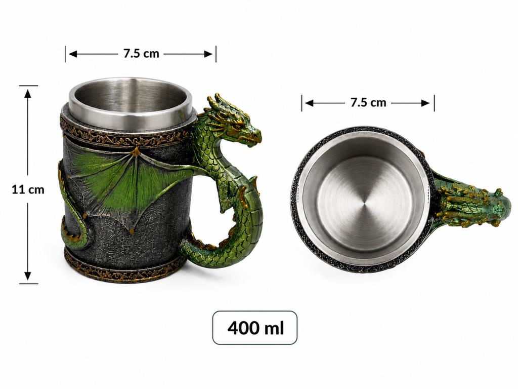 Ejderha Kupa Bardak 400 ML – Viking Tarzı Paslanmaz Çelik Fantastik Tasarım Kupa