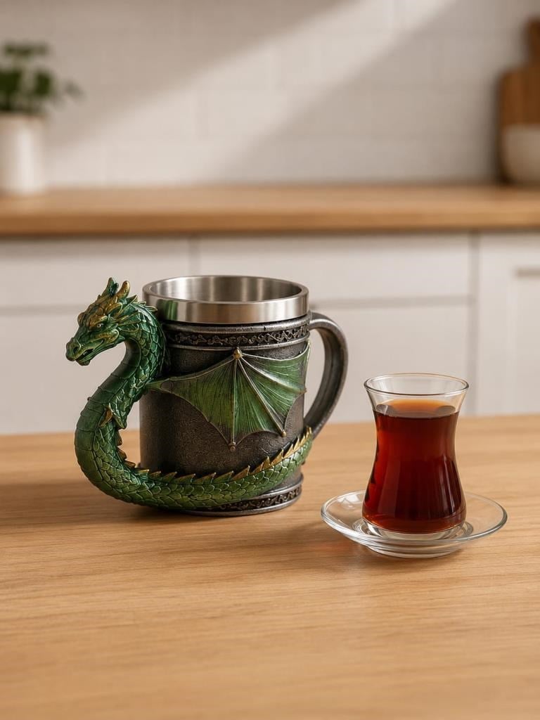 Ejderha Kupa Bardak 400 ML – Viking Tarzı Paslanmaz Çelik Fantastik Tasarım Kupa
