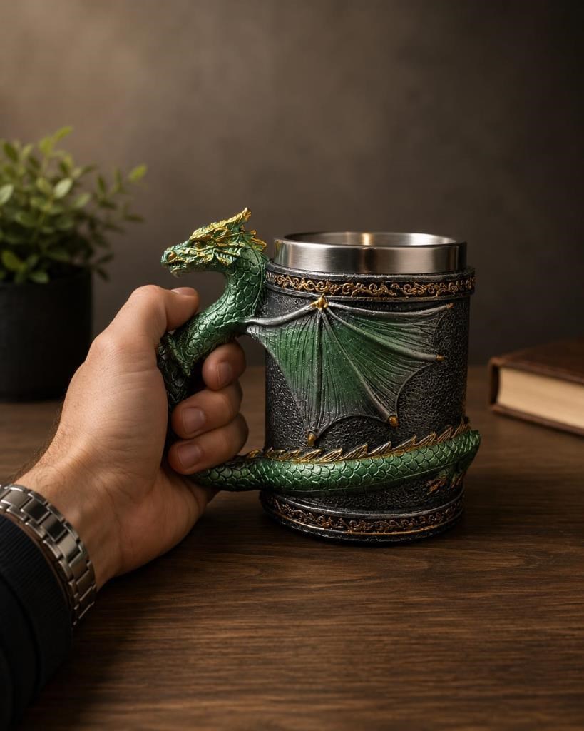 Ejderha Kupa Bardak 400 ML – Viking Tarzı Paslanmaz Çelik Fantastik Tasarım Kupa