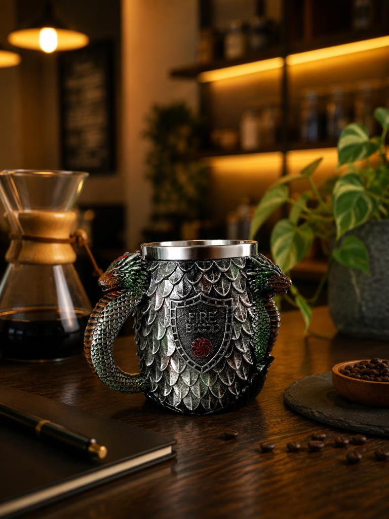 Ejderha Tasarımlı 400 ml Paslanmaz Çelik Kupa Bardak  – Dekoratif Metal Kupa