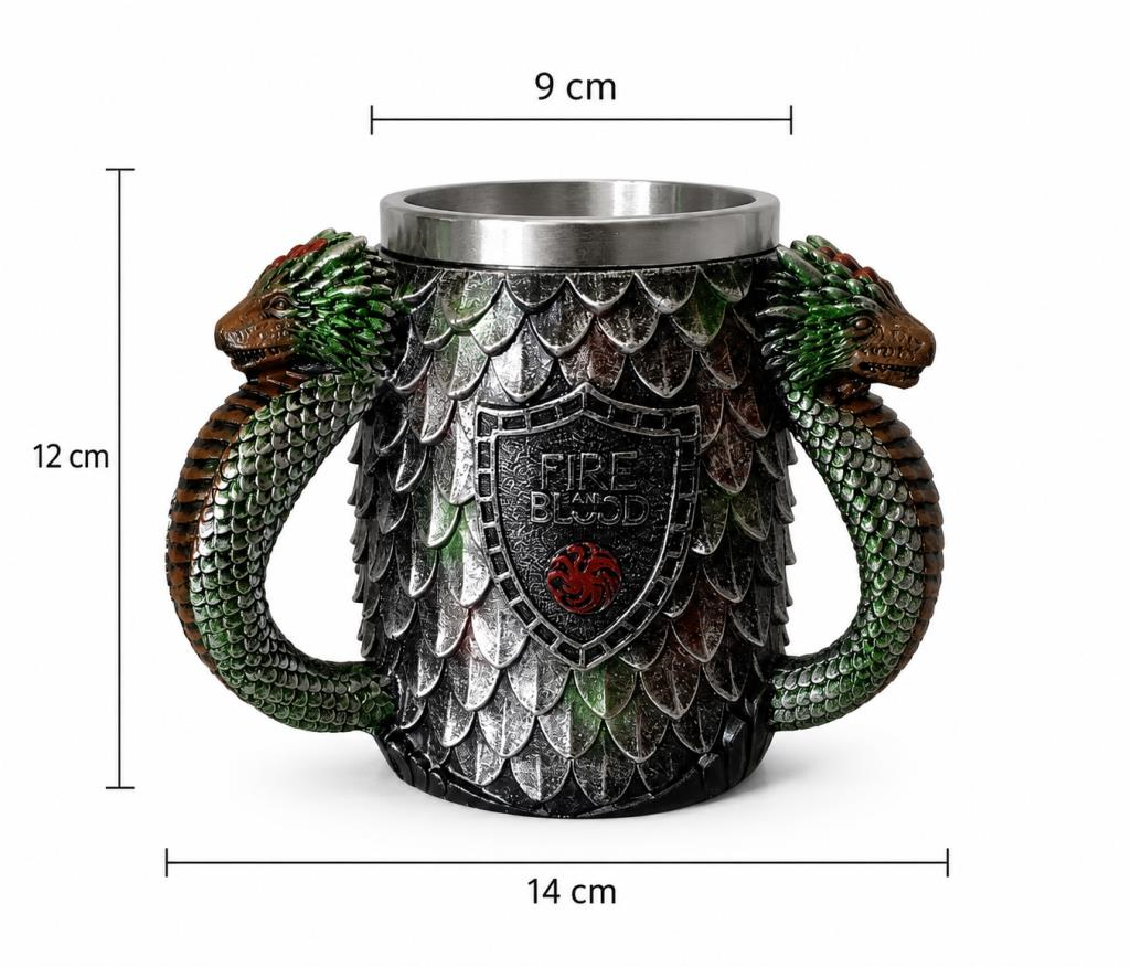 Ejderha Tasarımlı 400 ml Paslanmaz Çelik Kupa Bardak  – Dekoratif Metal Kupa