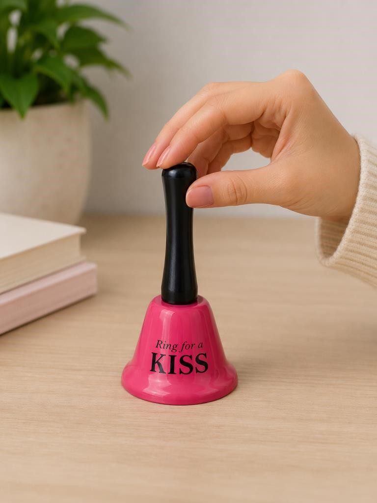 El Çanı Dekoratif Masa Zili – Ring For A Kiss Tasarımlı Romantik Hediye 13 cm Çan Zil  